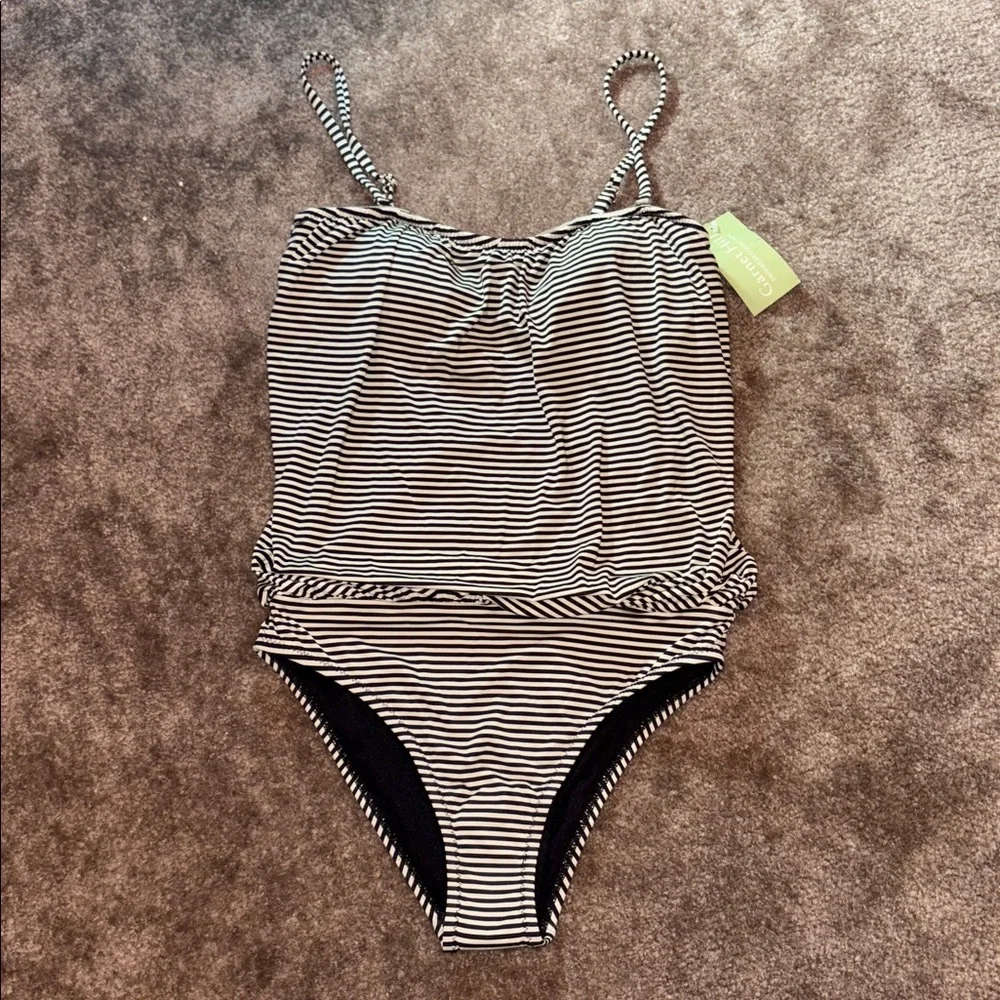 Garnet Hill striped blouson one piece swimsuit bathing suit - Picture 2 of 8